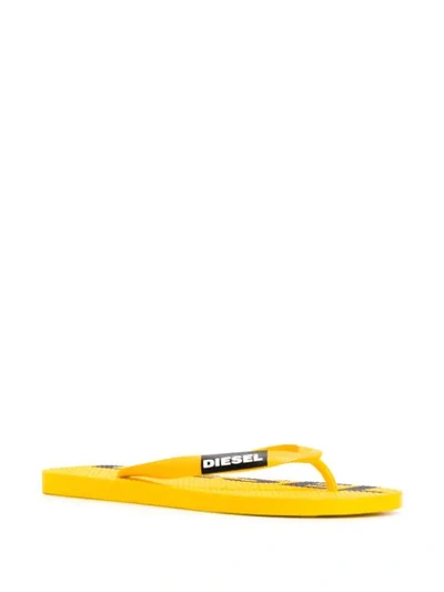 Shop Diesel Logo Print Flip Flops In Yellow