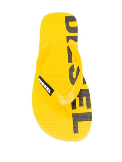 Shop Diesel Logo Print Flip Flops In Yellow