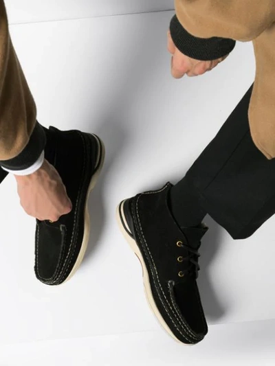 Shop Visvim Contrast Stitch Lace-up Moccasins In Black