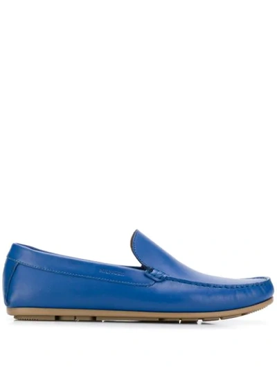 Shop Tommy Hilfiger Logo Embossed Loafers In Blue