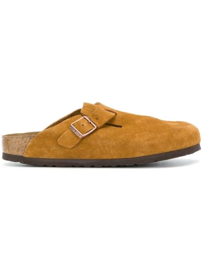 Birkenstock Suede Buckle Slippers In Mink
