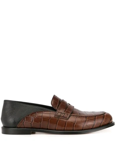 Shop Loewe Crocodile Effect Loafers In Brown