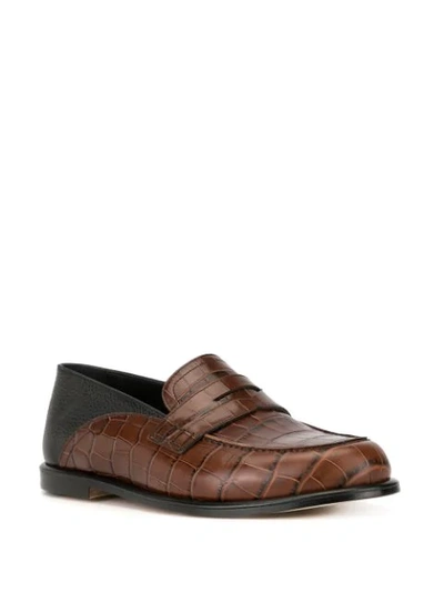 Shop Loewe Crocodile Effect Loafers In Brown