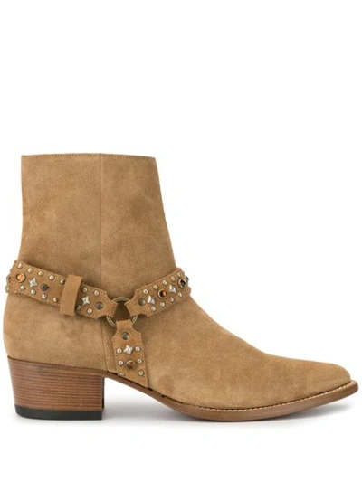 Shop Amiri Studded Harness Ankle Boots In Neutrals