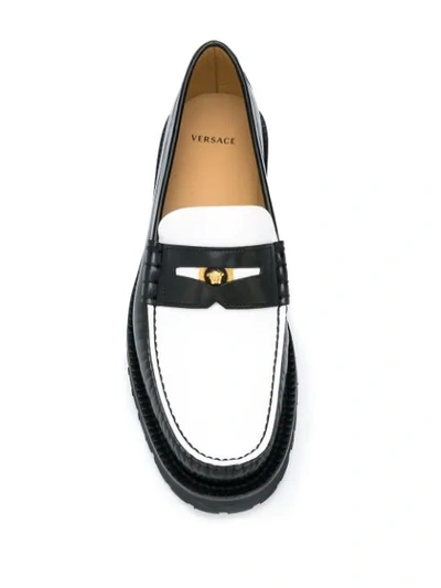 Shop Versace Bi-colour Medusa Loafers In Black