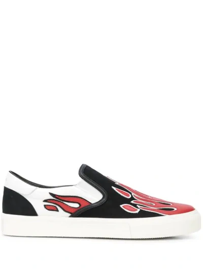 Shop Amiri Flame Print Low-top Sneakers In Blk Wht Red