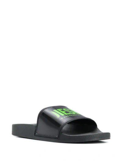 Shop Diesel Logo Print Slides In Black