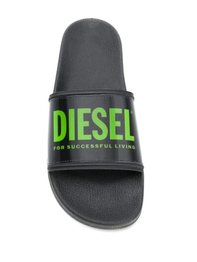 Shop Diesel Logo Print Slides In Black