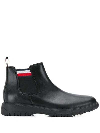 Shop Tommy Hilfiger Cleated Sole Ankle Boots In Black