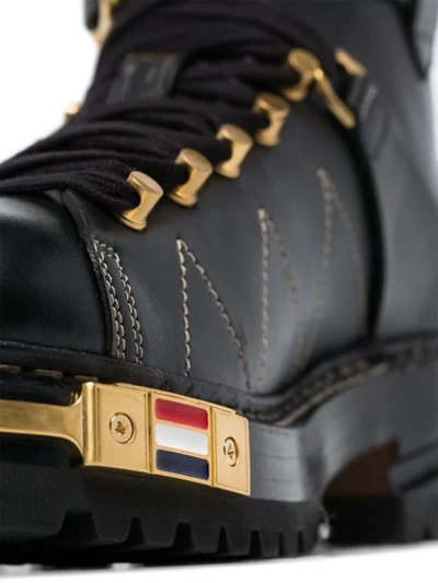 Shop Thom Browne Black Leather Hiking Boots