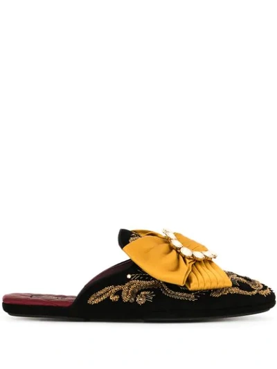 Shop Dolce & Gabbana Embroidered Bow-detail Slippers In Black