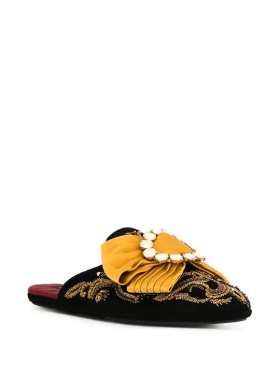 Shop Dolce & Gabbana Embroidered Bow-detail Slippers In Black