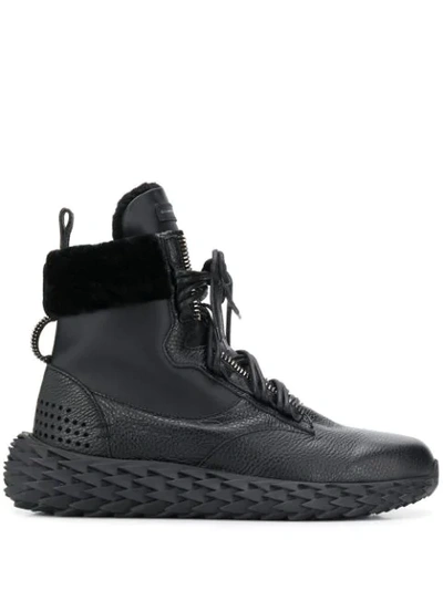 Shop Giuseppe Zanotti Urchin Fur Trim Sneakers In Black