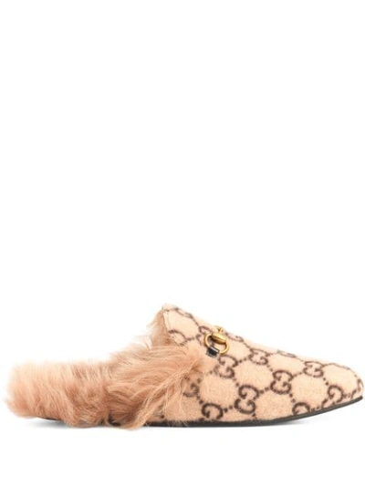 Shop Gucci Monogram Princetown Slippers In Neutrals