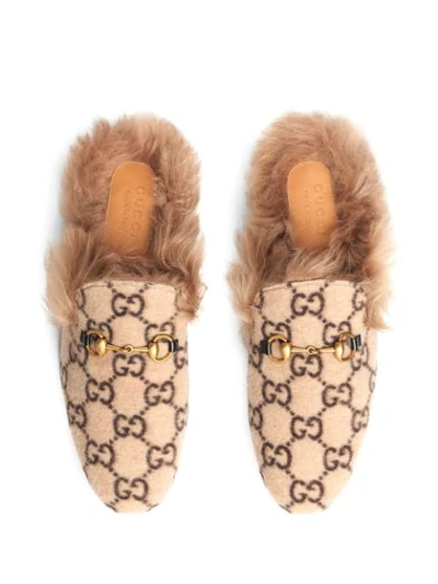Shop Gucci Monogram Princetown Slippers In Neutrals