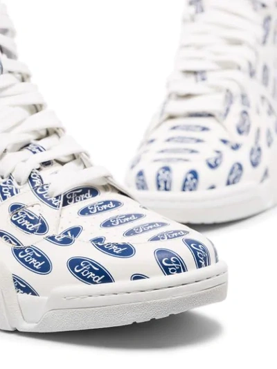 WHITE AND BLUE FORD LOGO HI-TOP SNEAKERS