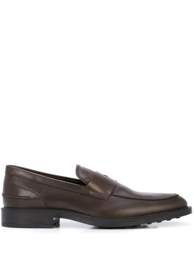 Shop Tod's Front Panel Loafers In Brown