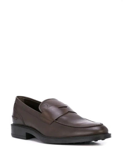 Shop Tod's Front Panel Loafers In Brown