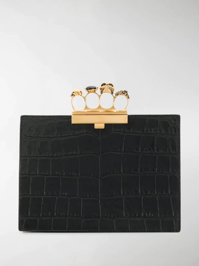 Shop Alexander Mcqueen Four Ring Clutch Bag In Black