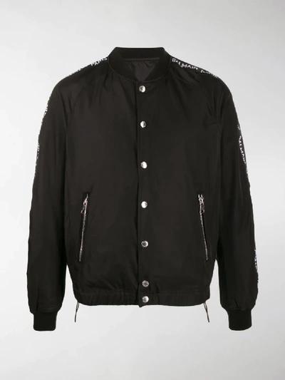 Shop Balmain Logo Band Bomber Jacket In Black