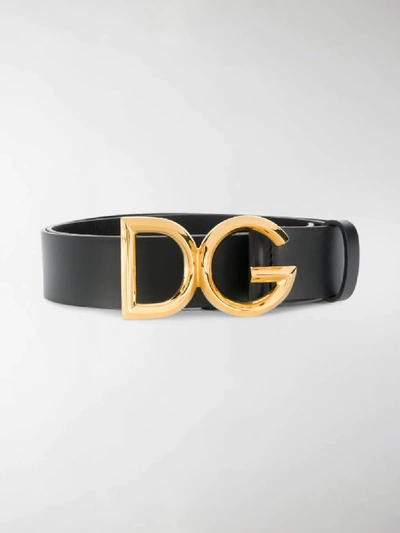 Shop Dolce & Gabbana Logo Plaque Buckle Belt In Black