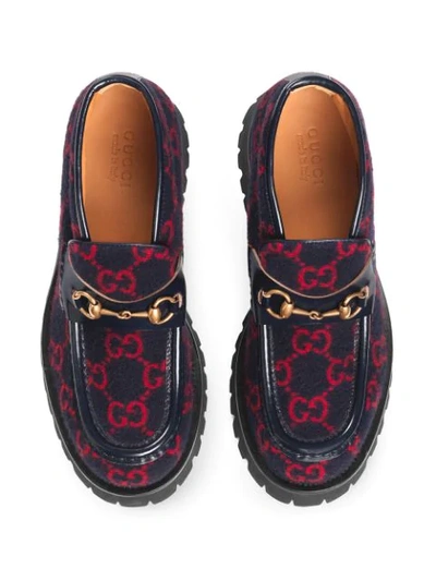 Shop Gucci Monogram Horsebit Loafers In Blue