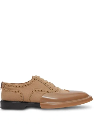 Shop Burberry Toe Cap Detail Wool Oxford Brogues In Brown