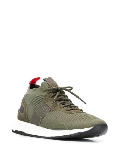 Shop Hugo Boss Logo Low-top Sneakers In Green