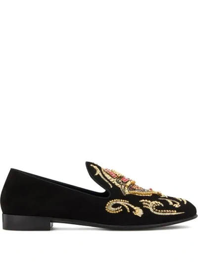 Shop Giuseppe Zanotti Quin Embellished Loafers In Black