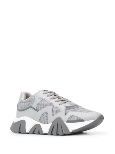 Shop Versace Panelled Low Top Sneakers In Grey