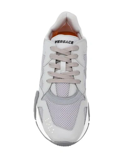 Shop Versace Panelled Low Top Sneakers In Grey