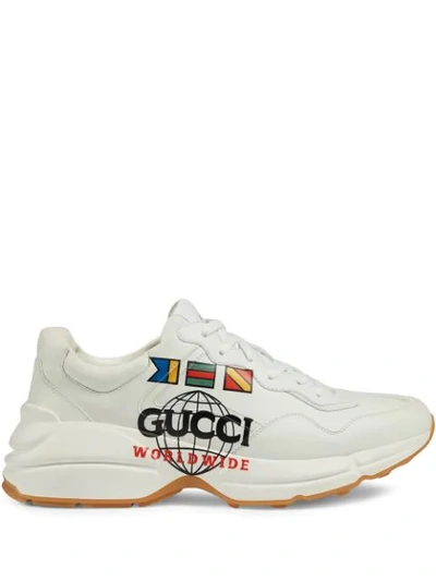 Shop Gucci Rhyton Graphic Print Low-top Sneakers In White