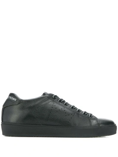 Shop Leather Crown Logo Sneakers In Black