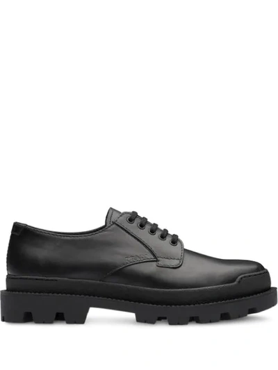 Shop Prada Leather Laced Shoes In Black