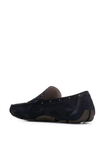 Shop Ferragamo Studded Logo Driving Loafers In Blue