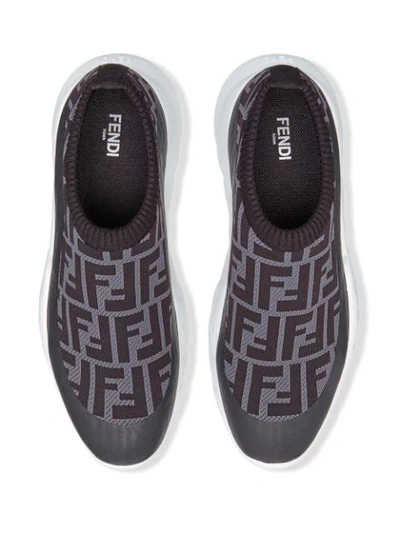 Shop Fendi Ff Logo Slip-on Sneakers In Brown