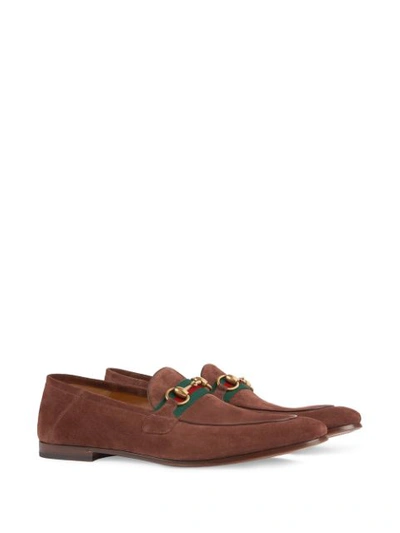 Shop Gucci Horsebit Web Loafers In Brown