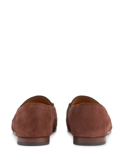 Shop Gucci Horsebit Web Loafers In Brown