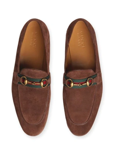 Shop Gucci Horsebit Web Loafers In Brown