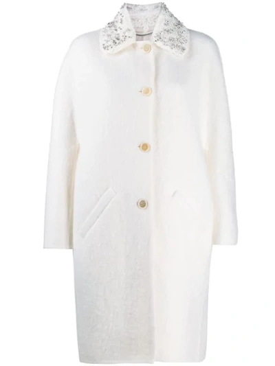 Shop Ermanno Scervino Embellished Collar Coat In White