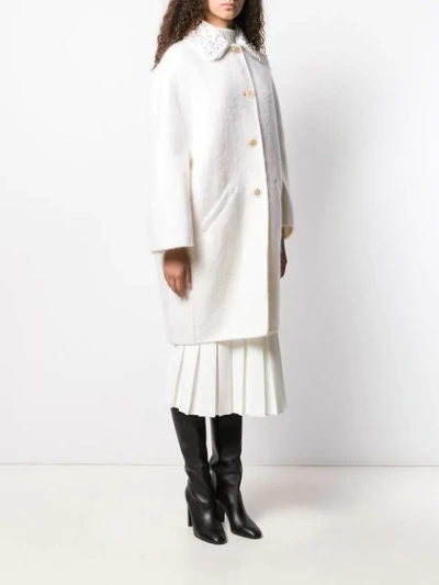 Shop Ermanno Scervino Embellished Collar Coat In White