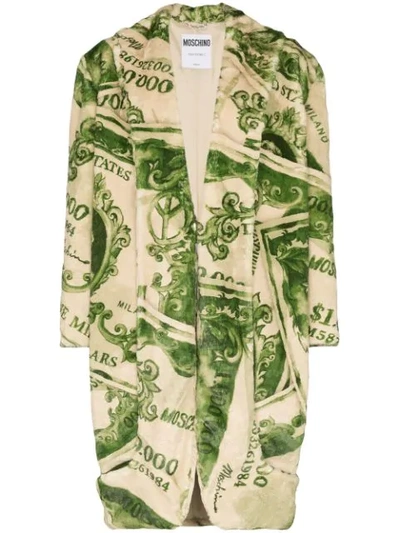 Shop Moschino Dollar Bill Patterned Coat In Green