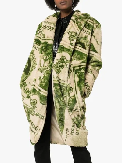 Shop Moschino Dollar Bill Patterned Coat In Green