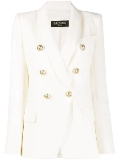 Shop Balmain Double Breasted Structured Blazer In White