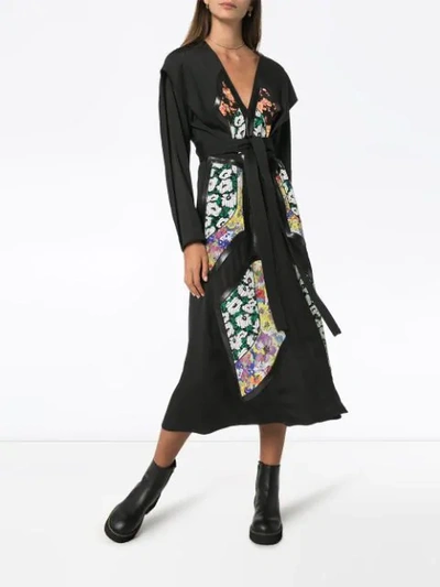 Shop Stella Mccartney Floral Panel Belted Dress In Black