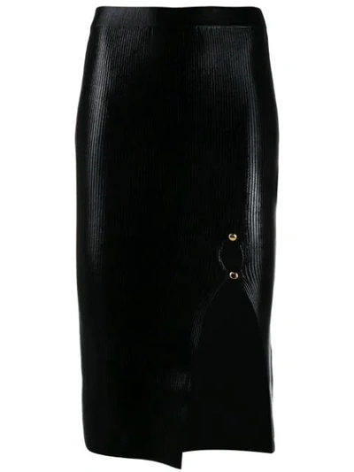 Shop Versace Jeans Couture Laminated-texture Midi Skirt In Black