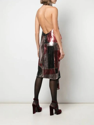 Halpern Draped Sequined Tulle Halterneck Midi Dress In Multicolour