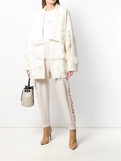 Shop Stella Mccartney Fringed Layered Cardigan In White