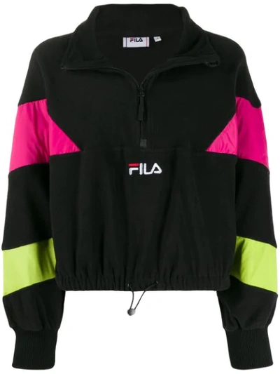 Shop Fila Neon Stripe Cropped Sweatshirt In Black