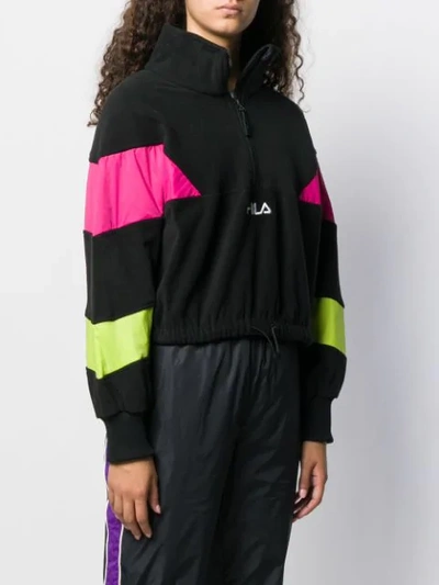 Shop Fila Neon Stripe Cropped Sweatshirt In Black